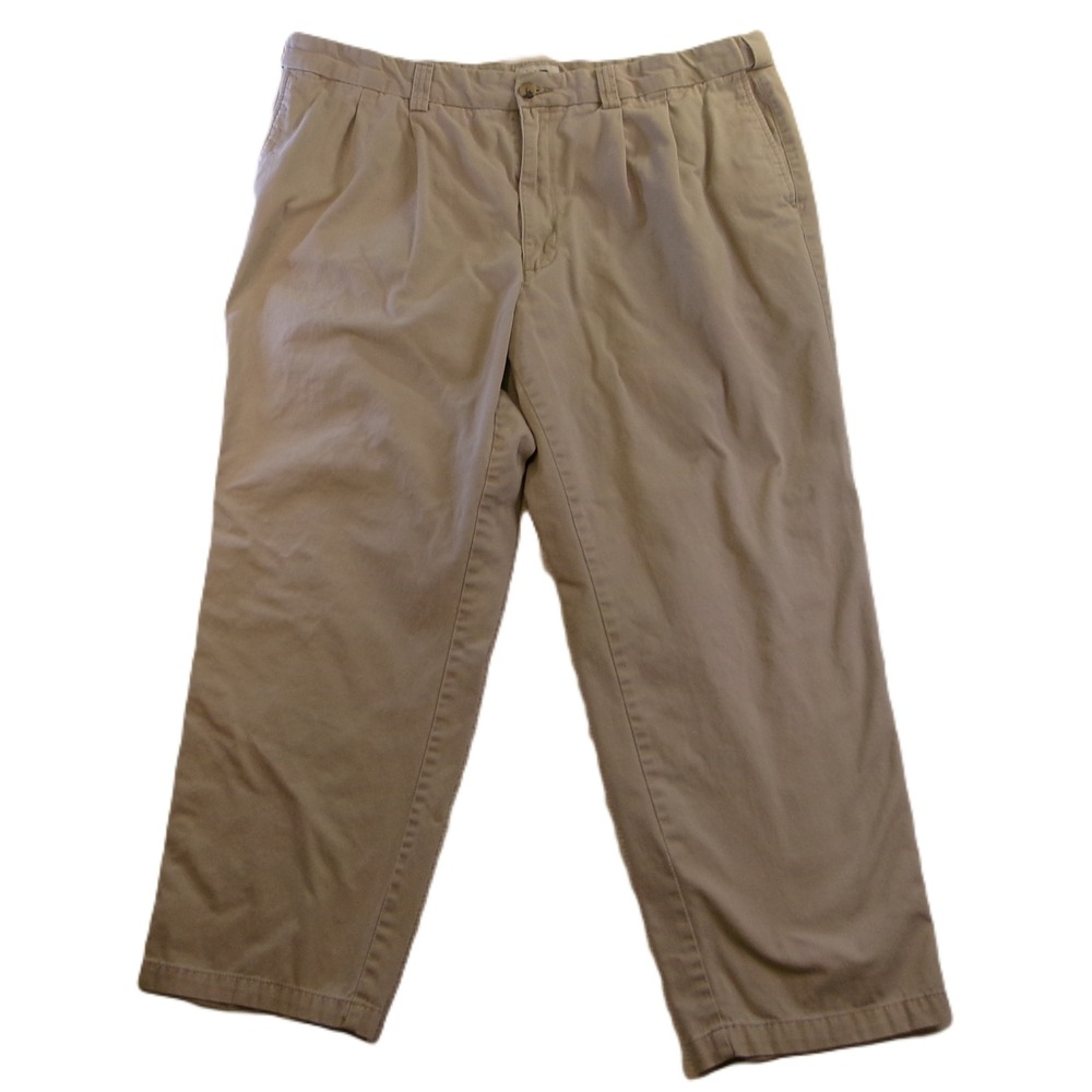 HB Mens 44/30 Pleated‎ Chino Pants Khaki Tan Cotton Twill Relaxed Fit
